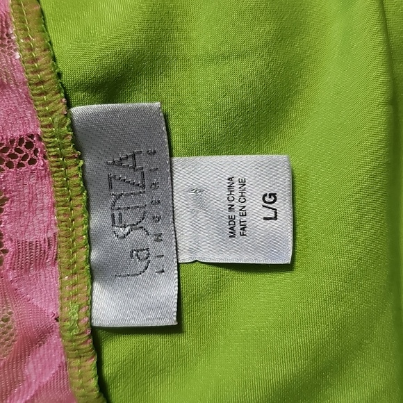 La SENZA Lime Green Satin Slip with Pink Lace Trim - Picture 3 of 3